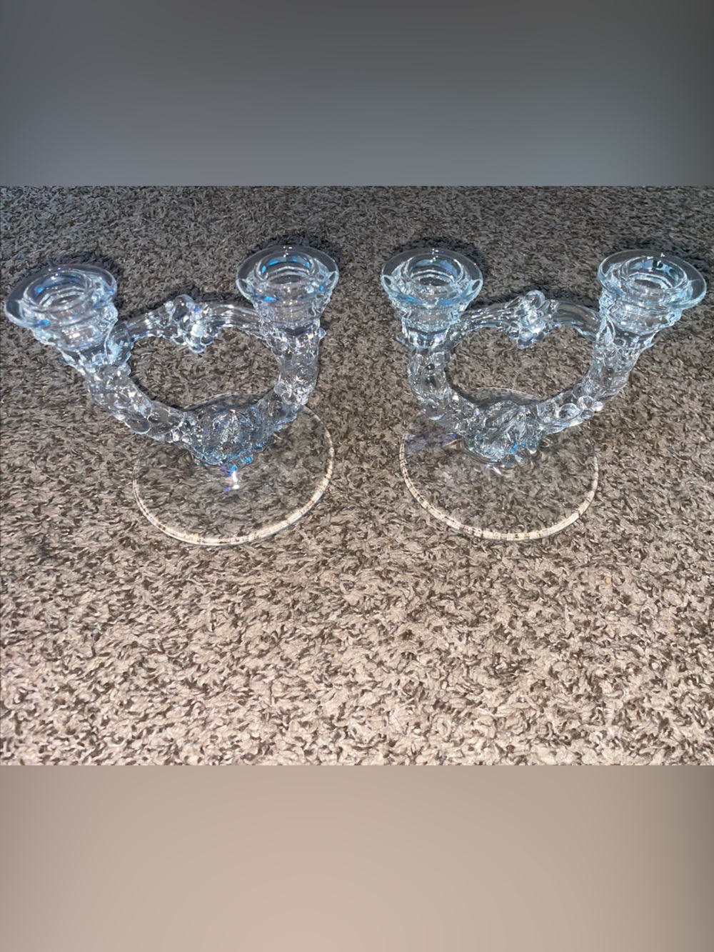 Pair of Clear Glass Two-Arm Candle Holders